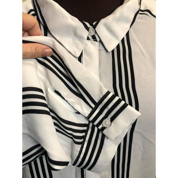 Fred David 3X Black and White Striped Button Up Long Sleeved Blouse - Picture 3 of 5